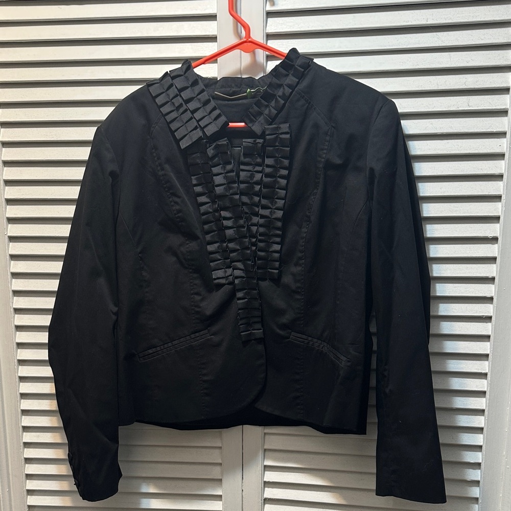 Kenar Black Women's Blazer with Ruffle Detail